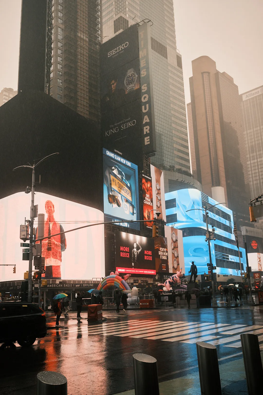 Times Square billboards in the rain